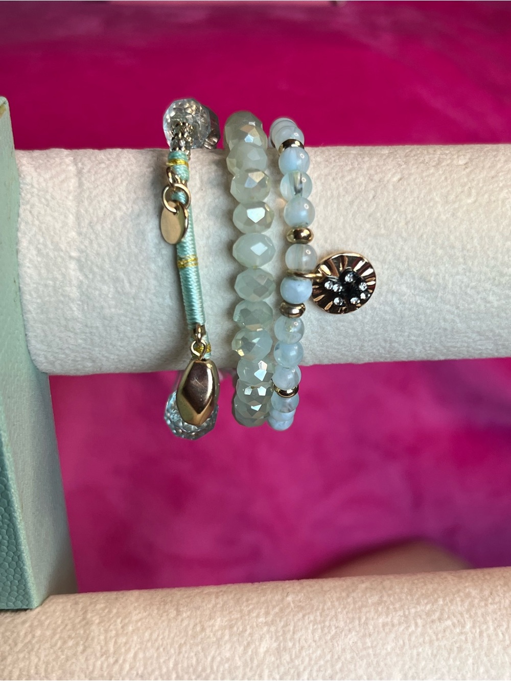 (3) Baby Blue Beaded Bracelets